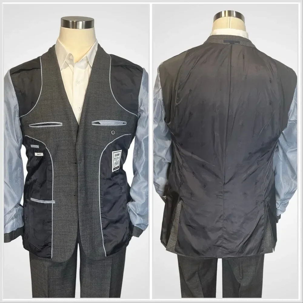Jos A Bank 1905 Brrr Comfort 40-42R 32x30 Slim Gray Burgundy Glen Plaid Suit
